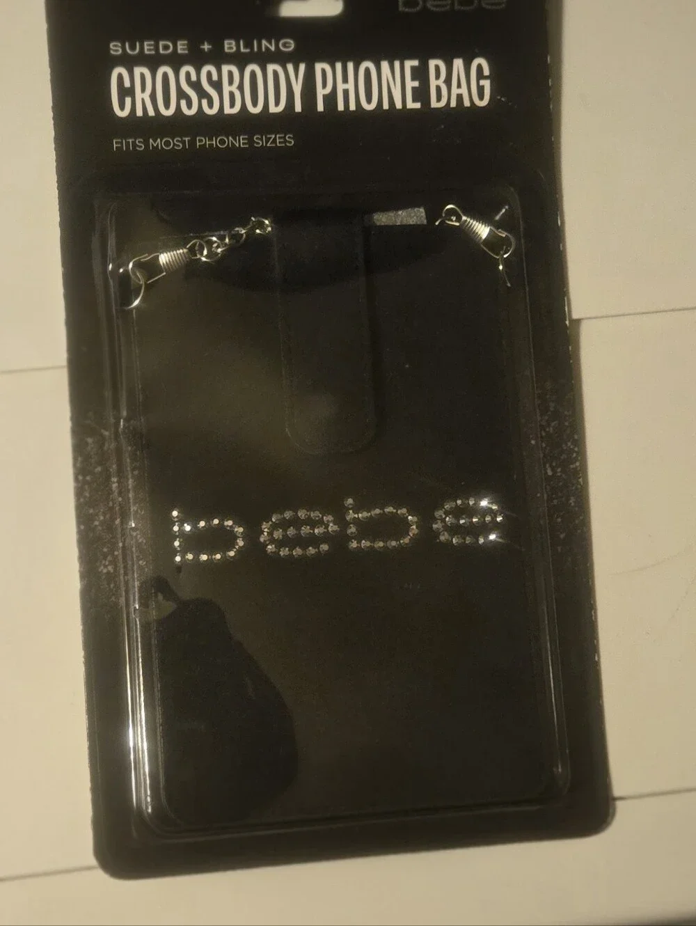 bebe Black Suede Bling Crossbody Phone Bag